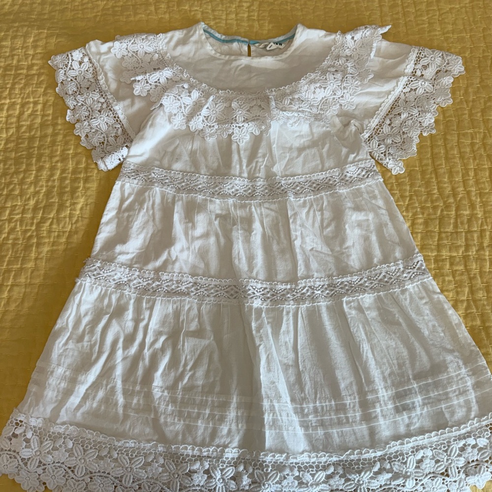 Mini Boden White Dress with Lace detailing 7-8Y